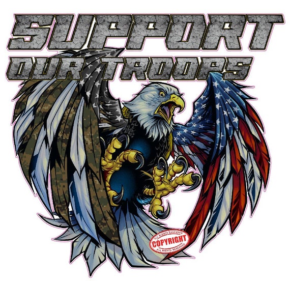 Screaming American Flag Bald Eagle Support our Troops decal