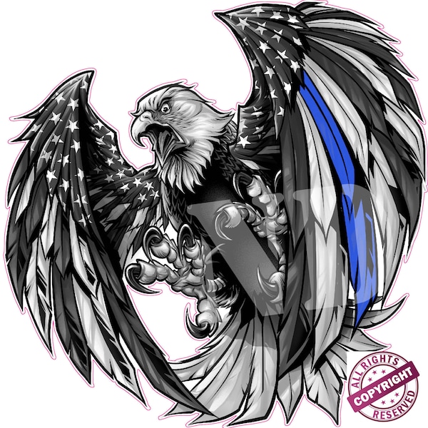 Thin Blue Line Law Enforcement American Flag Eagle decal