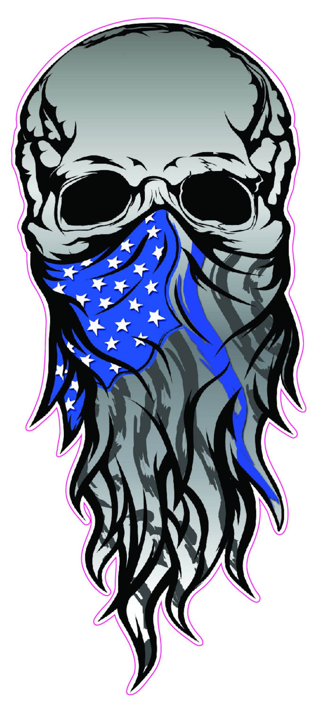 Skull American Flag Thin Blue Line Law Enforcement Bandana Decal - Etsy