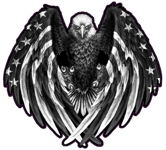 Bald Eagle American Flag Eagle Wings Gray Scale Decal with Black Outline