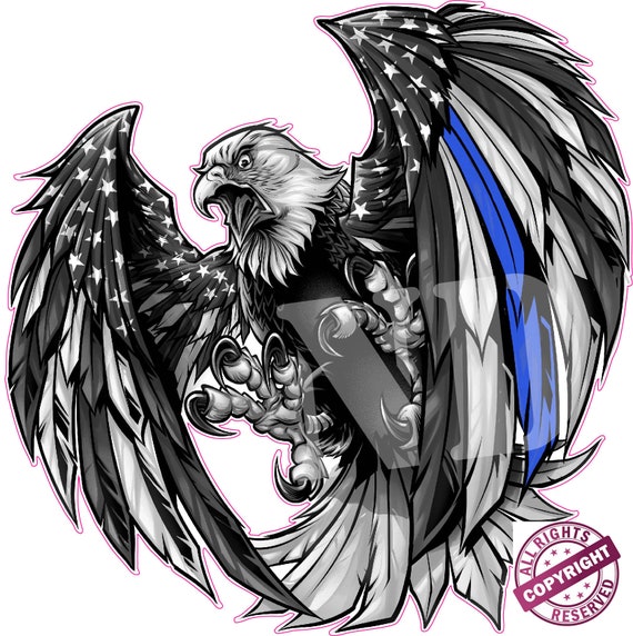 Thin Blue Line Law Enforcement American Flag Eagle decal sticker