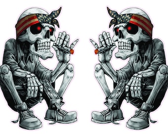 Skeleton American Flag Bandana pair Decal sticker