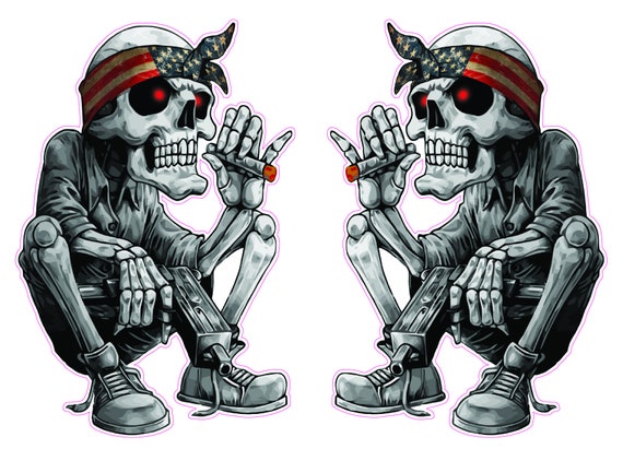 Skeleton American Flag Bandana pair Decal sticker