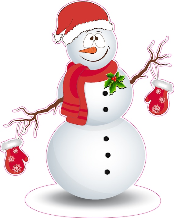 Christmas Snowman red hat and gloves Window and Wall Decor Decal