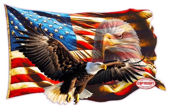 American flag ghosted bald eagles decal