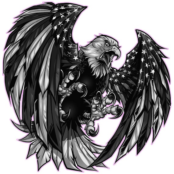 Screaming American Flag Bald Eagle Wings Black & White Decals