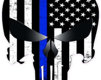 Skull American Subdued Thin Blue Line Decal