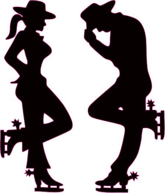 Cowgirl and Cowboy Silhouette Black on Ice Skates decal