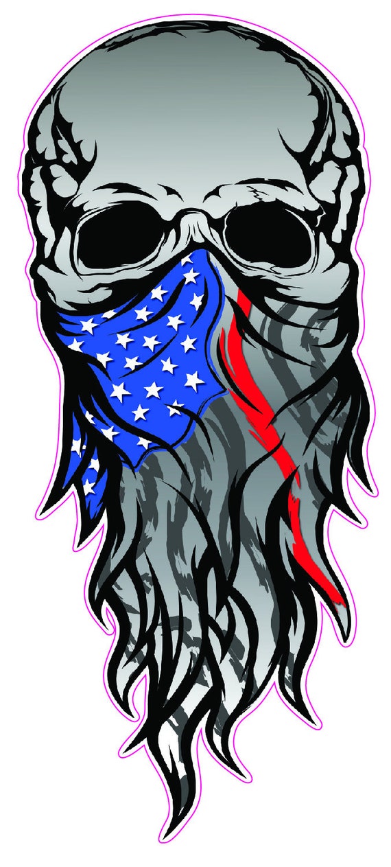 Skull American Flag Thin Red Line First Responders Bandana Decal