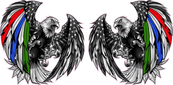 Thin Green Blue Red Line Military Law enforcement First Responders American Flag Eagle PAIRS decal sticker