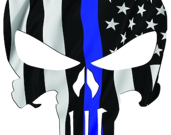 Skull American Waving Thin Blue Line Decal