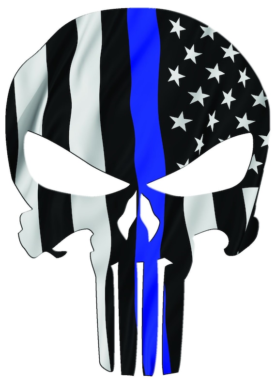 Skull American Waving Thin Blue Line Decal