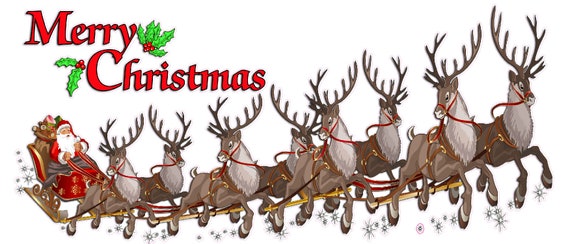 Merry Christmas Santa Claus with Sleigh and Reindeer Window and Wall Decor Decal
