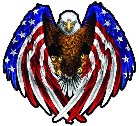 Bald Eagle American Flag Eagle Wings Decal with Black Outline sticker
