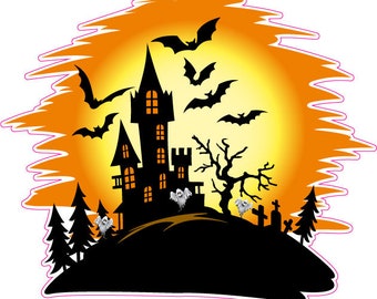 Halloween Haunted House Ghosts and Bats Wall or Window Décor Decal