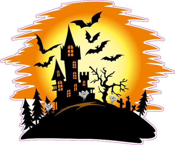 Halloween Haunted House Ghosts, bats Wall or Window Decor Decal