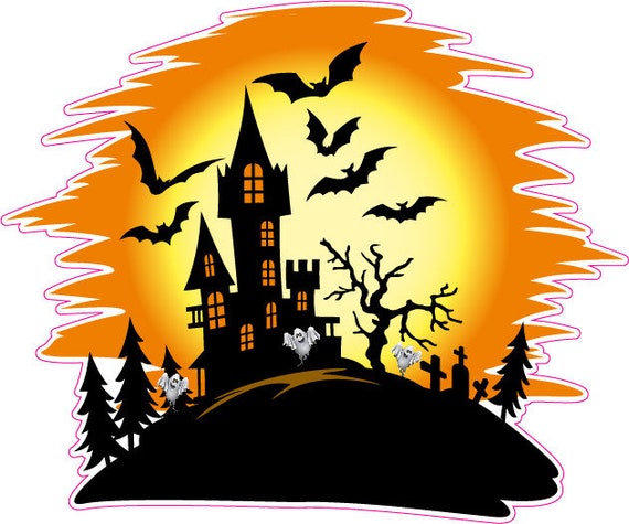 Halloween Haunted House Ghosts, bats Wall or Window Decor Decal