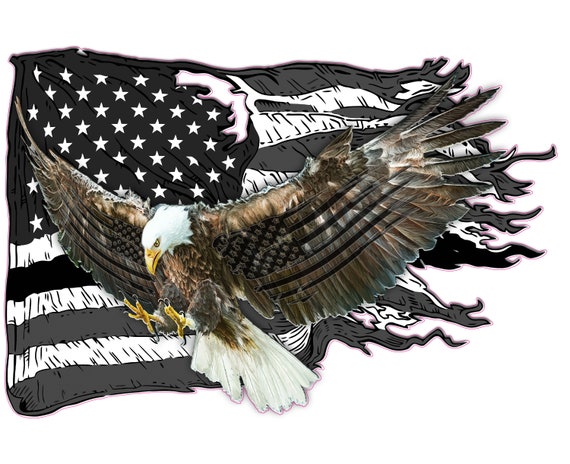 American Flag bald eagle black flag worn decal sticker