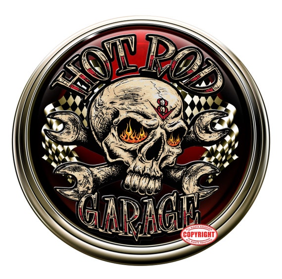 Hot Rod Garage Skull Crest Decal