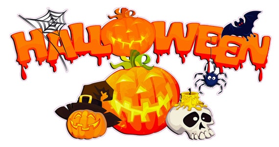 Halloween pumpkin and skull Wall or Window Decor Decal