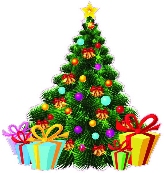 Christmas Tree with Presents and bells Window and Wall Decor Decal