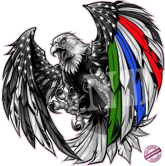 Thin Green Blue Red Line Military Law enforcement First Responders American Flag Eagle decal sticker