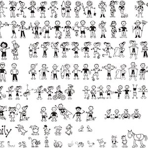 May include: A black and white illustration of a family with various activities, including surfing, playing music, and riding bikes. The text "My Family" is at the bottom of the image.