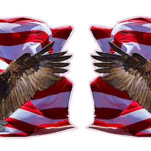 Soaring Bald Eagle American Flag right & left Decal 24&quot; x 16&quot; each