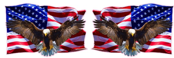 Soaring Bald Eagle American Flag right & left Decal 48" x 31" each