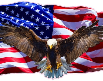 Soaring Bald Eagle American Flag Wall Decor Decal 24 in