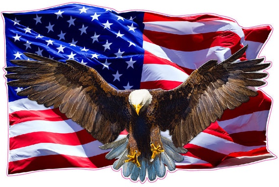 Soaring Bald Eagle American Flag Wall Decor Decal 36 in