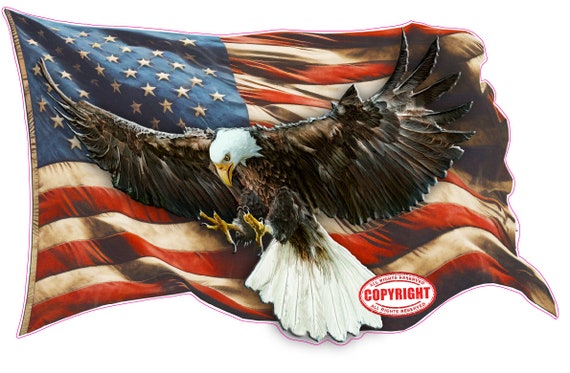 Worn American Flag Bald Eagle Decal