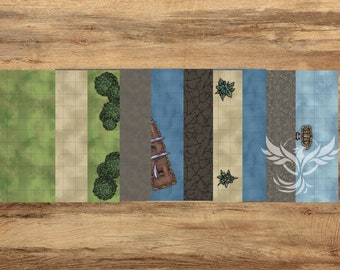 20 Battle Mats Watercolor Style  - Variety Pack / Sea, Sand, Grass, Forest, Dungeon & Crack Ground, Print A4 size 8x11 inch DND fantasy maps