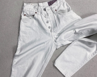 Vintage Levis white jeans 901 90s 24 Inches Waistband extra high waist