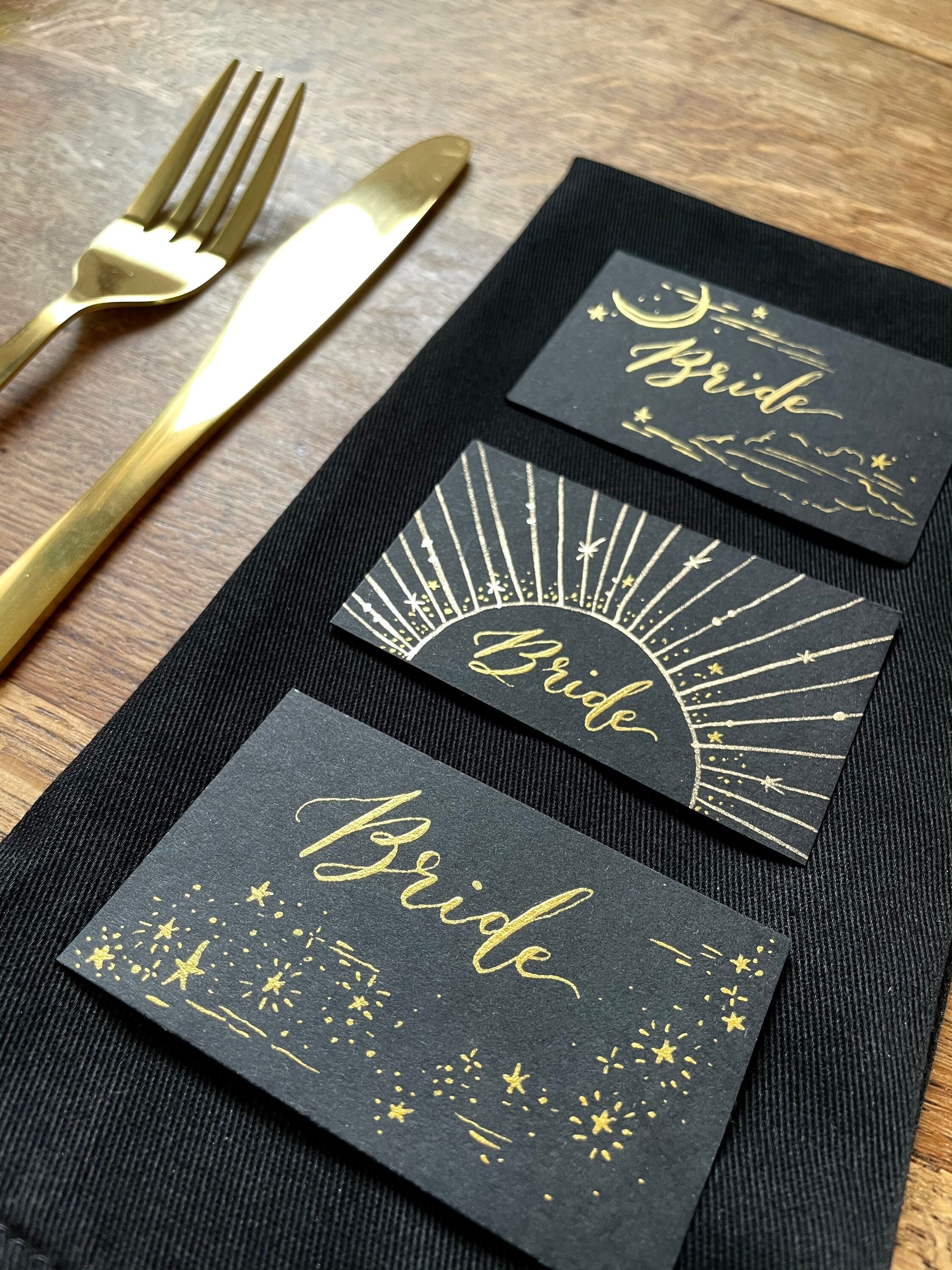 Hand Painted Black and Gold Celestial Wedding Place Cards - Etsy