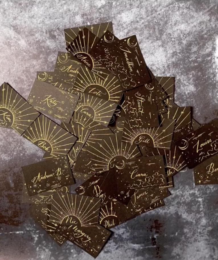 Hand Painted Black and Gold Celestial Wedding Place Cards - Etsy