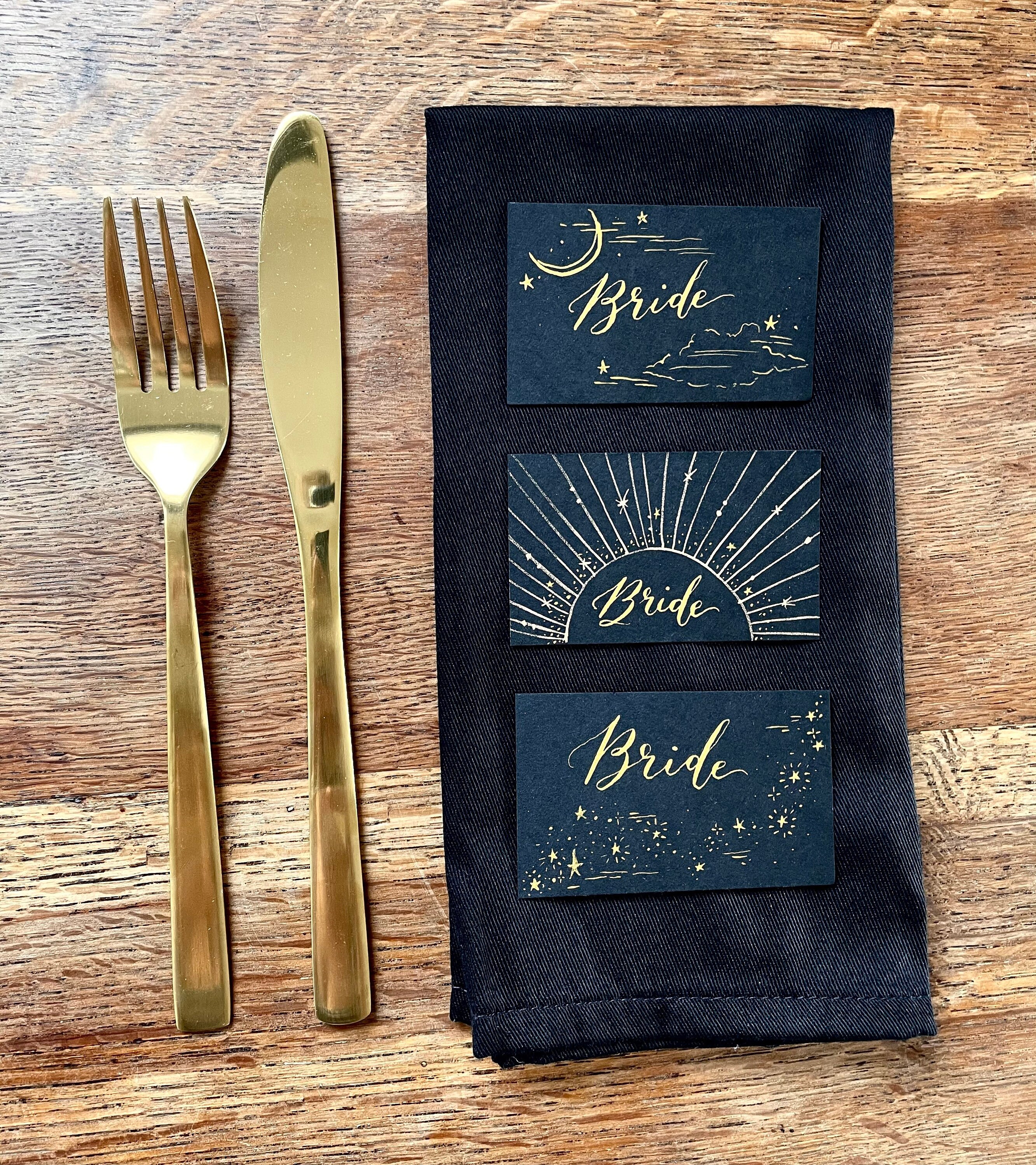 Hand Painted Black and Gold Celestial Wedding Place Cards - Etsy