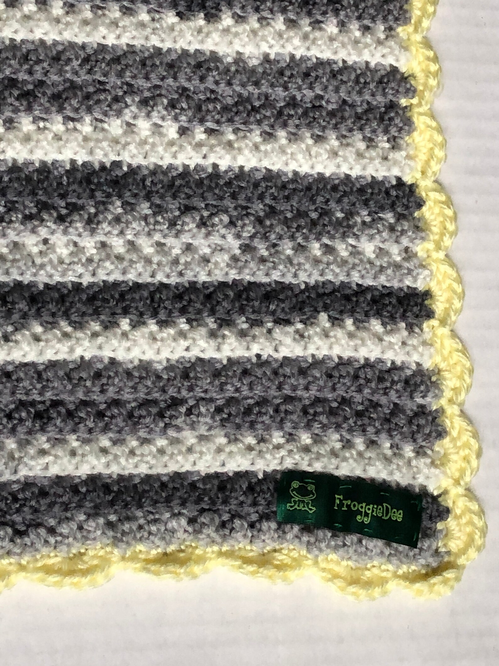 Grey and White Baby Blanket With Yellow Border Etsy