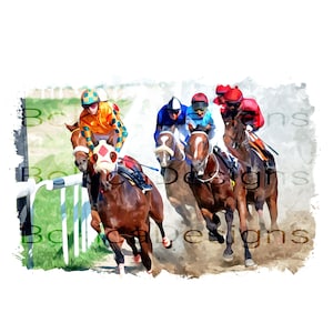 Horse racing  watercolor digital artwork 20x30cm, JPG + TIF