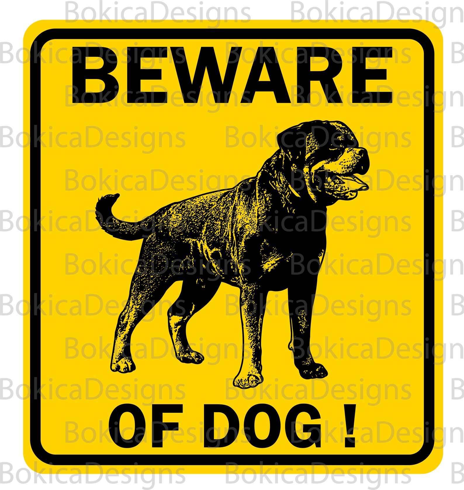 Beware of Dog Printable Sign, Rottweiler Dog Sketch Silhouette Vector