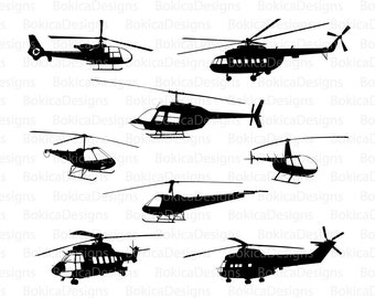 helicopters silhouettes, vector artwork, helicopters SVG, helicopters EPS, helicopters collection JPG and Png high resolution files