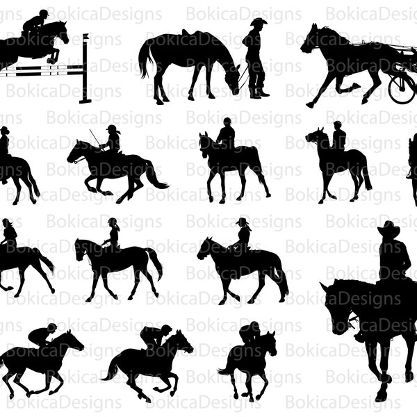 People riding horses clipart,  EPS,  SVG,  png, PDF, Printable art, high res Jpg and Png