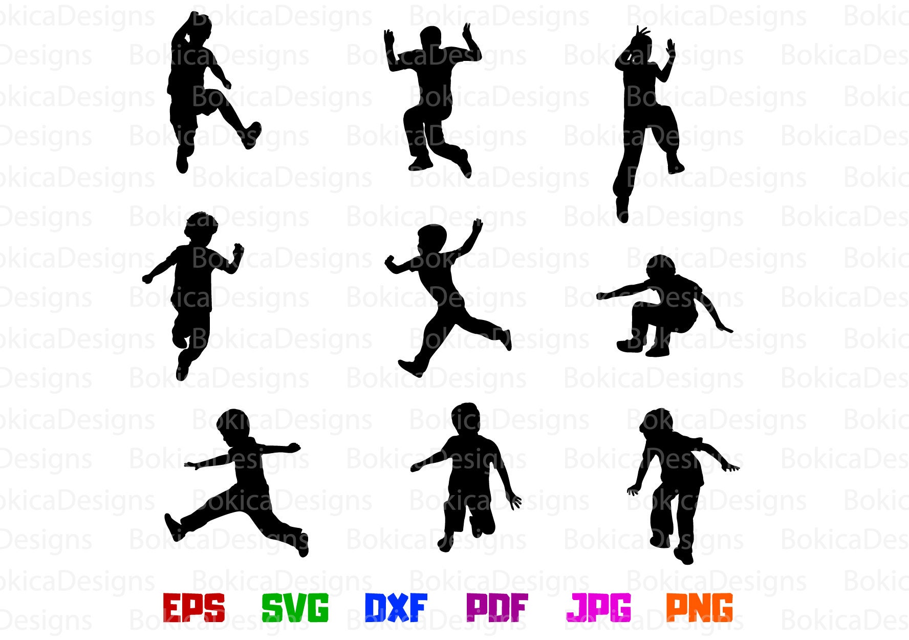 Kids jumping. Silhouettes of kids. Children party. Kids camp sport  illustration. Jump kids on white background. Stock Vector by  ©sofiartmedia.gmail.com 119360712