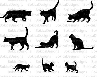 cats silhouette, cats clipart, cats SVG, cats png, cats PDF, Printable art, high res JPG