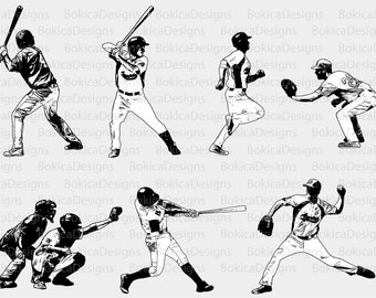 baseball sketch silhouettes - vector artwork
