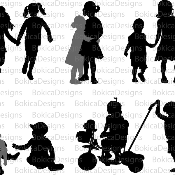 FRIENDS  - collection of  children silhouettes  clipart, Children  SVG, Children ,Children png, Children PDF, Printable art, high res jpg's