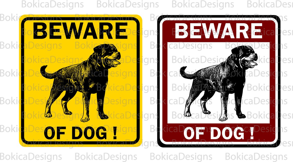 Beware of Dog Printable Sign, Rottweiler Dog Sketch Silhouette Vector