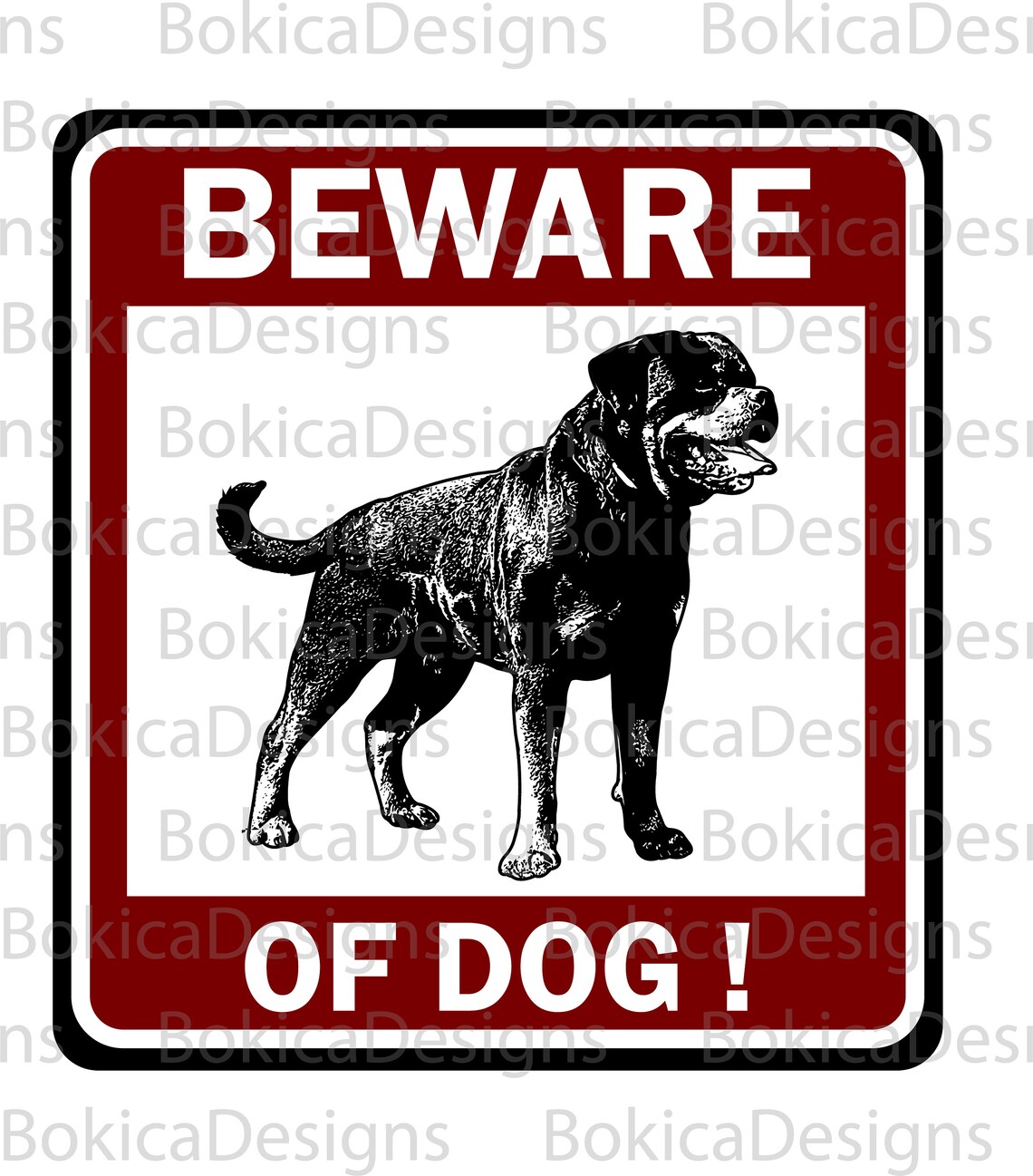 Beware of Dog Printable Sign, Rottweiler Dog Sketch Silhouette Vector ...