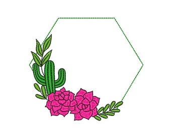 Cactus Frame Embroidery Design, Machine Embroidery Design, 4 sizes, Instant Download