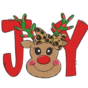 Christmas Reindeer Embroidery Design, Joy Embroidery File, 4 sizes, Instant Download